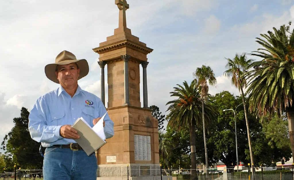 This year’s Anzac Day Parade marshal Mark McGowan finalises some last-minute placements and formalities at the Leslie Park Cenotaph. This year’s Anzac Day Parade marshal Mark McGowan finalises some last-minute placements and formalities at the Leslie Park Cenotaph.